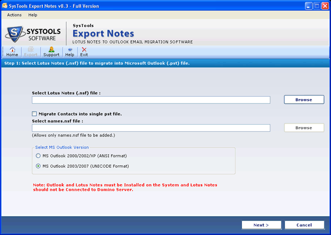 Lotus Notes into Outlook 9.4